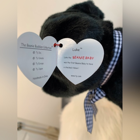 Ty (18) Black Plush Dog with Checkered Bow Luke - Picture 8 of 9